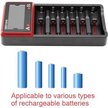 Svpro Cargador de Batería 6 Slots Li-ion/AA AAA Ni-MH Ni-CD/LiFePO4 Baterías Recargables 10440 14500 16340 17500 18650 26650 22650
