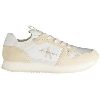 Calvin Klein Men's White Polyester Sneakers with Contrast Details - Size 8 US / EU41 / 7 UK