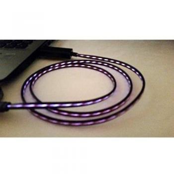 Cable de datos y carga USB con el chorro de LED luz Past Samsung, Sony, LG, HTC, color lila