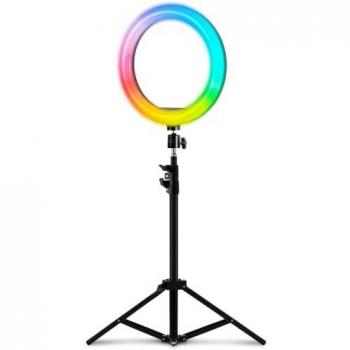 MARSGAMING MGRING, Anillo Iluminación Profesional ARGB, Trípode Aluminio, Soporte Smartphone y Webcam, Control Remoto, Negro