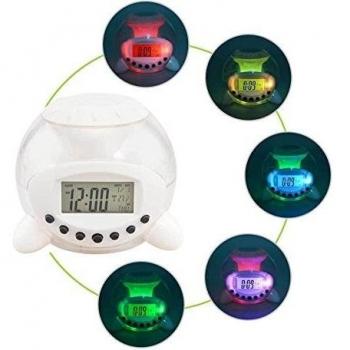 XXING 4.3Inteligente, 7 LED de colores cambiantes en forma de despertador digital,calendario reloj termómetro y música de sonido natural + Luz de noche