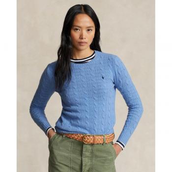 Polo Ralph Lauren Women's Light Blue Cable Knit Sweater with Round Neck - Size XS