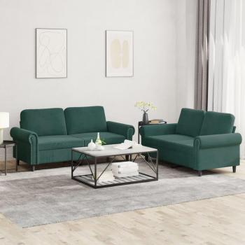 2-Piece Dark Green Velvet Sofa Set with Cushions