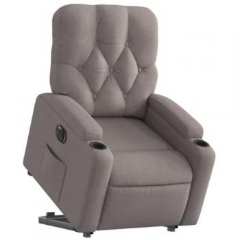 Sillón eléctrico reclinable elevable Dove en tela gris taupe con respaldo reclinable, reposabrazos, asiento ajustable y función de relax