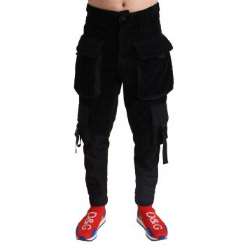 Dolce & Gabbana Black Cotton Skinny Corduroy Cargo Pants - IT44 | XS, Slim-fit Trousers, male, Black, Size: XS