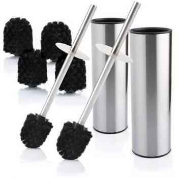 Bamodi Escobillas de baño – Escobilla WC y Soporte de Acero Inoxidable – Conjunto de 2 – Escobilla baño con diseño Cerrado Inclusa 2 Cabezas de Cepillo – Acabado Anti Huellas Dactilares