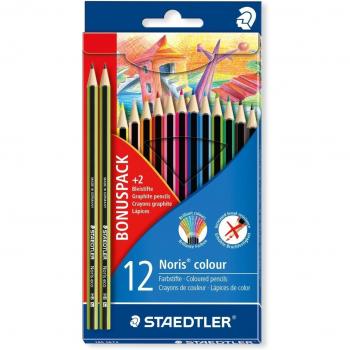 Staedtler - Pack de 12 Lápices de Colores Noris Colour con 2 Lápices de Grafito Noris Eco Incluidos
