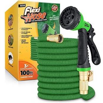 Flexi Hose Upgraded - Manguera para jardín Mejorada y expansible - Longitud Extra - con Conectores de 2 cm de latón - Flexible y antirroturas - Boquilla con 8 Funciones - Verde - 30 Metros