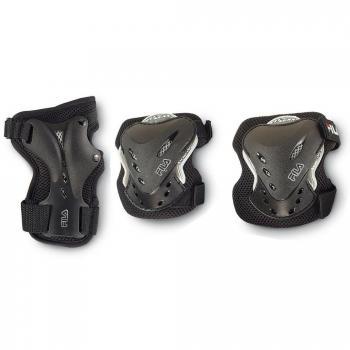 Fila Skates Fitness Gear Pack de Rodillera, Codera y Muñequera, Unisex Adulto, Negro, L
