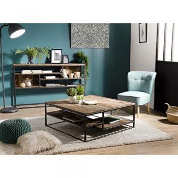 Mesa de centro cuadrada MACABANE 100x100cm de teca reciclada, acacia, caoba y metal negro