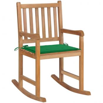 Teak Wood Rocking Chair with Green Cushion
