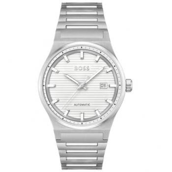 Boss Candor Silver-tone Automatic Watch with White Grooved Dial - Men's Size One Size