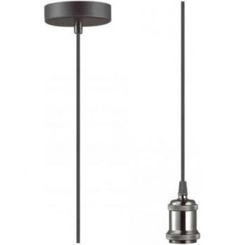 Lámpara colgante de diseño Dreifa Metal 1 bombilla 6,7cm con kit de suspensión de 1,5 m, acabado en Gun Metal, cable trenzado negro, casquillo E27 Max 60