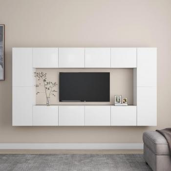 Set de Muebles de Salón 8 Piezas Madera Ingeniería Blanco 80 x 30 x 30 cm - Mueble TV, Mesa de TV, Mueble Televisor