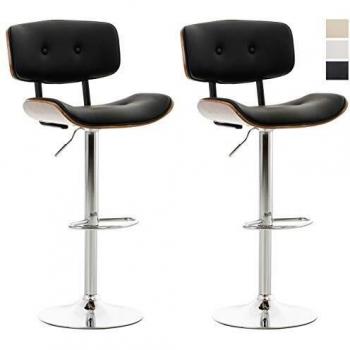 Set de 2 taburetes de bar Sarnia regulables en altura con tapizado de simil cuero y estructura de madera en color nogal/negro