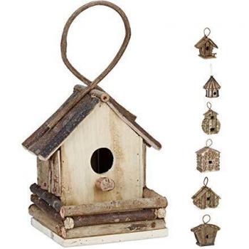 Casa para pájaros colgable de madera natural, decoración exterior, nido para balcón y jardín, 32x18x14.5 cm - Relaxdays