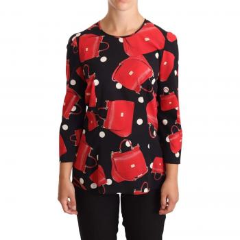 Dolce & Gabbana Black Sicily Bag Print Silk Stretch Top Blouse - IT44|L, Multicolor, Size: M