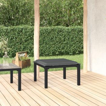 Garden Footstool with Cushion in Black and Grey Poly Rattan