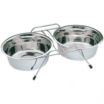 Comedero Doble Inoxidable con Soporte para Suelo 2x0.35L 12cm