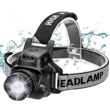 Ezfull Linterna Frontal LED USB Recargable, IP65 Impermeable Linterna de Cabeza Super Ligera 90°Ajustable, 4 Modos de Luz LED con Sensor para Acampada, Pescar, Senderismo, Lectura, Caza
