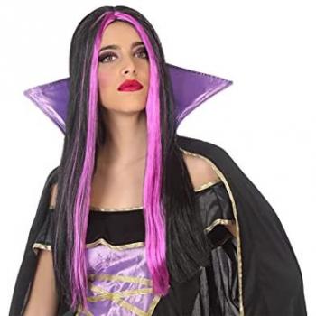 Peluca de Halloween Lisa en varios colores, larga, lisa, disponible en tonos violeta y fucsia