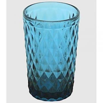 Set de 6 vasos de cristal rombos azules | Vasos para agua, bebidas y zumos | Diseño elegante | Vidrio sin plomo | Capacidad 330ml | Aptos para el lavavajillas