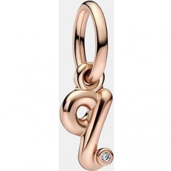 Pandora Moments Alphabet Q Script Charm in Rose Gold with Zirconia