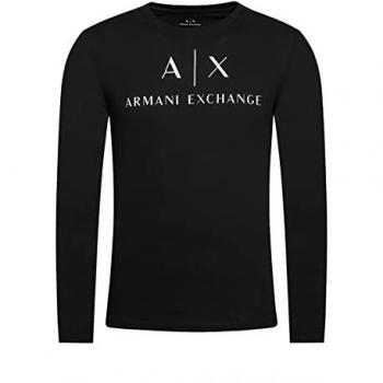 Armani Exchange Men's Long Sleeve Black Cotton T-Shirt with Logo
