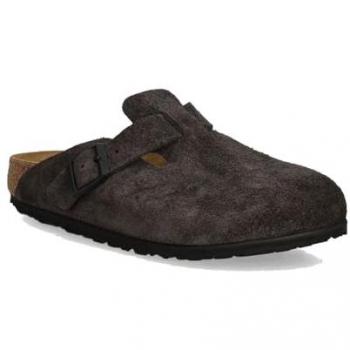 Zuecos Birkenstock Boston de Cuero Suede en Gris Velvet para Mujer
