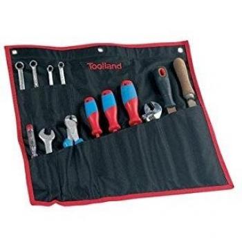 Portaherramientas Toolland - Bolsa de herramientas de nylon con ruedas, 14 compartimentos, cierres rápidos y asa - Negro/rojo