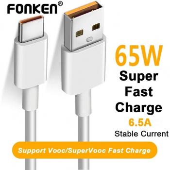 Cable USB Tipo C Fonken para Oppo 65W Carga Súper Rápida Super Vooc 2M Blanco
