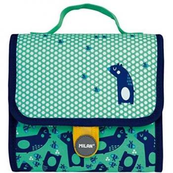 MILAN Maletín 2 Estuches con Contenido Net&Lit Verde Mochila Infantil, 22 cm, Verde
