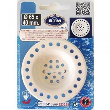 S&M 323225 Rejilla para desagüe de Fregadero de Cocina y/o baño Acabado en Blanco Ø65 x 40 mm