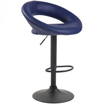 Taburete Olinda Tapizado en Simil Cuero Azul y Negro, Regulable en Altura y Giratorio, con Base de Metal