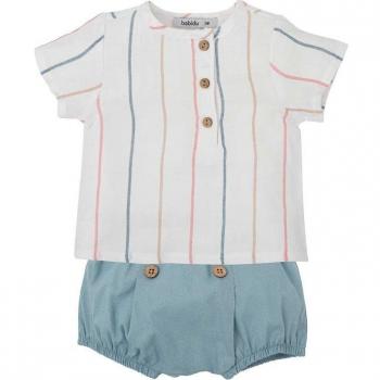Conjunto de bebé niño a rayas multicolor con camisa y short