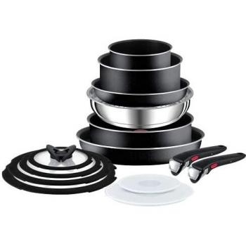 Tefal Ingenio L2009542 - Juego de ollas y sartenes esenciales, 14 piezas, apilables, mango extraíble, ahorro de espacio, antiadherente, color negro,