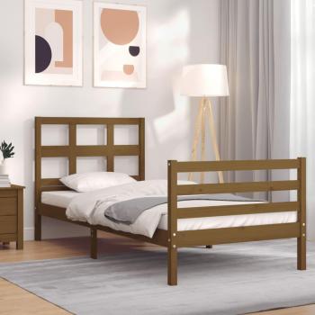 Cama solar sin colchón ámbar 90x200cm madera maciza con estructura cama y cabecero en color marrón miel