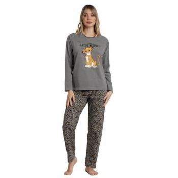 Pijama largo de mujer de punto de color gris - Disney Lion King