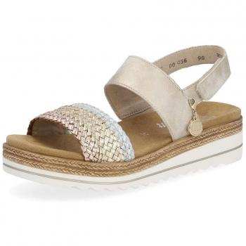 Sandalias de cuña Remonte ELLE-Collection, mujer, talla 40, beige con detalles metálicos, cuero y efecto trenzado