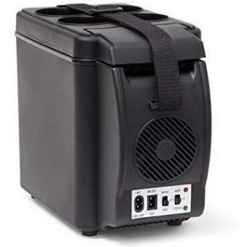Relaxdays - Nevera con soporte para bebidas HBT 27 x 17 x 33 cm bolsa nevera con práctico correa y soporte para bebidas para 4 latas eléctrica Mini frigorífico con 12 V - Conector para viajes, negro