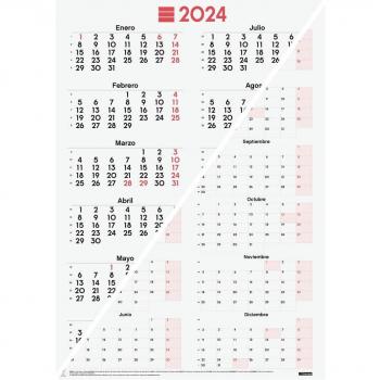 Finocam Póster Calendario Mixto 2024 Neutro 485x680mm Enero-Diciembre (12 Meses) Año Vista Español Números Grandes