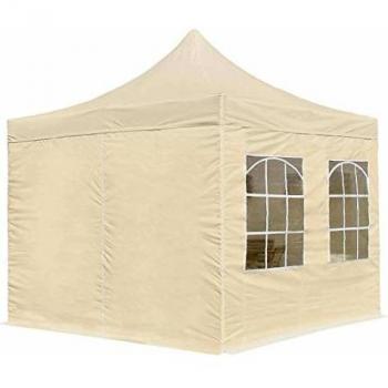 Carpa plegable TOOLPORT 3x3m de acero con paneles laterales y ventanas rectangulares, color crema