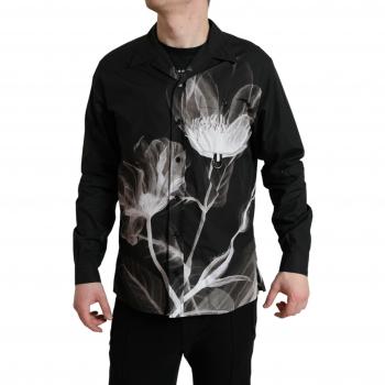 Dolce & Gabbana Black Floral Cotton Collared Long Sleeves Men Shirt - IT40 | M