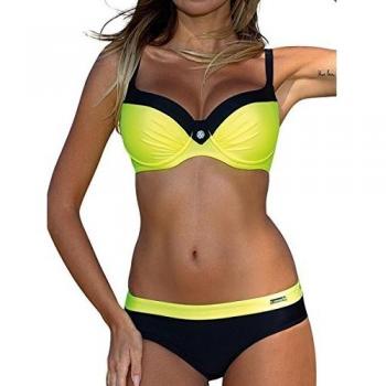 Voqeen Mujer Bikini de Gradiente de Color Establece Retro Empuja hacia Arriba Dos Piezas Acolchadas Lunares/Rayas/Cristal Impresa Ropa de Playa Traje de baño