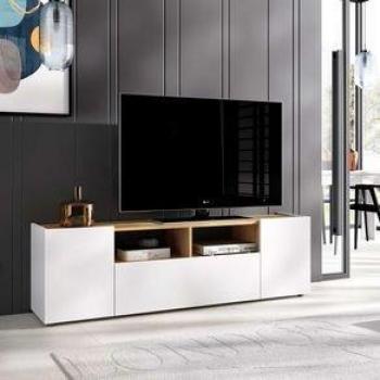 Mueble de TV Bajo Isola Blanco/Nórdico con Almacenamiento y 3 Puertas