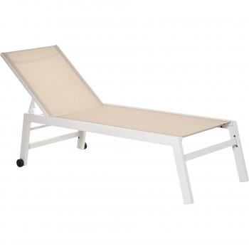 Outsunny Tumbona de Jardín Ajustable con 5 Posiciones, 2 Ruedas, Respaldo Reclinable, para Patio y Terraza, Color Beige, Medidas 202x65x43
