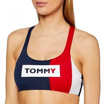 Tommy Hilfiger Crop Top Parte de Arriba de Bikini, Rojo