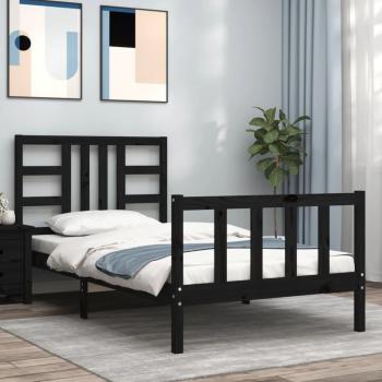Estructura de cama con cabecero madera maciza negro 90x190 cm vidaXL