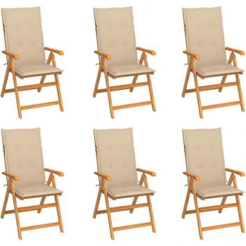 Sillas de jardín 6 uds madera maciza de teca cojines beige