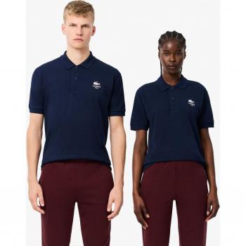 Lacoste Unisex Original Short Sleeve Polo Shirt with Logo Details - Navy Blue, Size XL